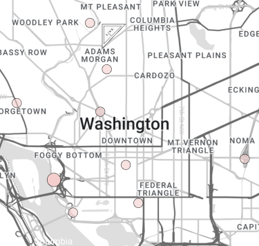 Black and White map of Washington, US with red highlighter spots