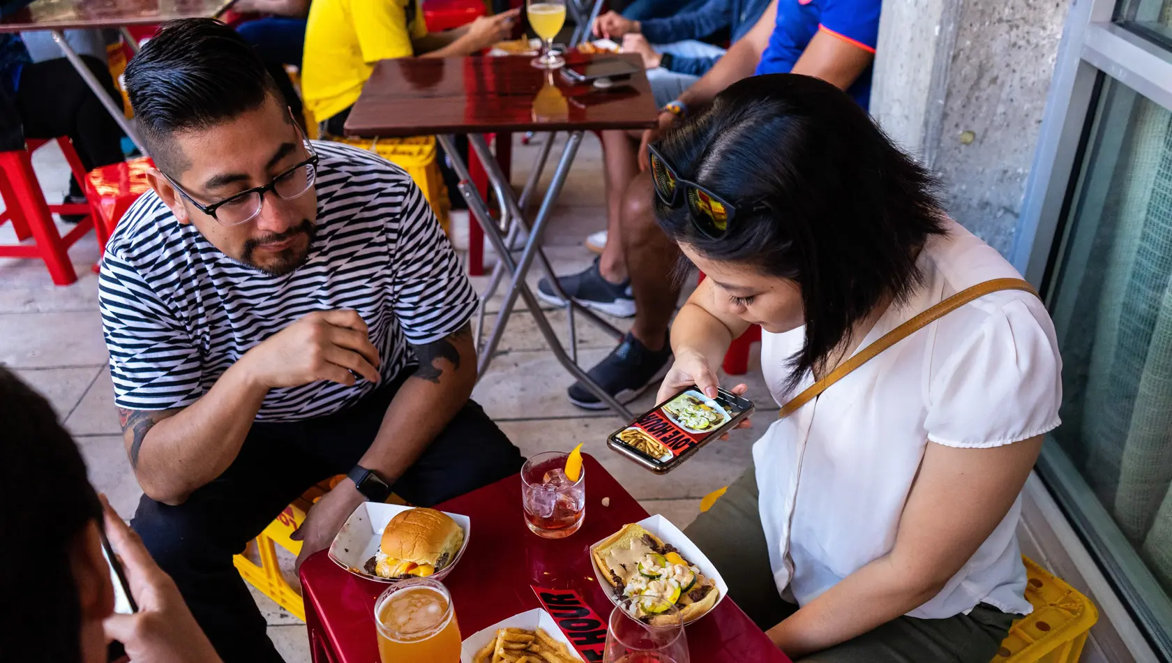 Crowd eating in love hour fast food corner