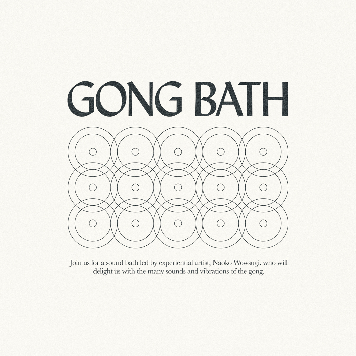 "GONG BATH" are written in black ink with some designs on a light grey surface.