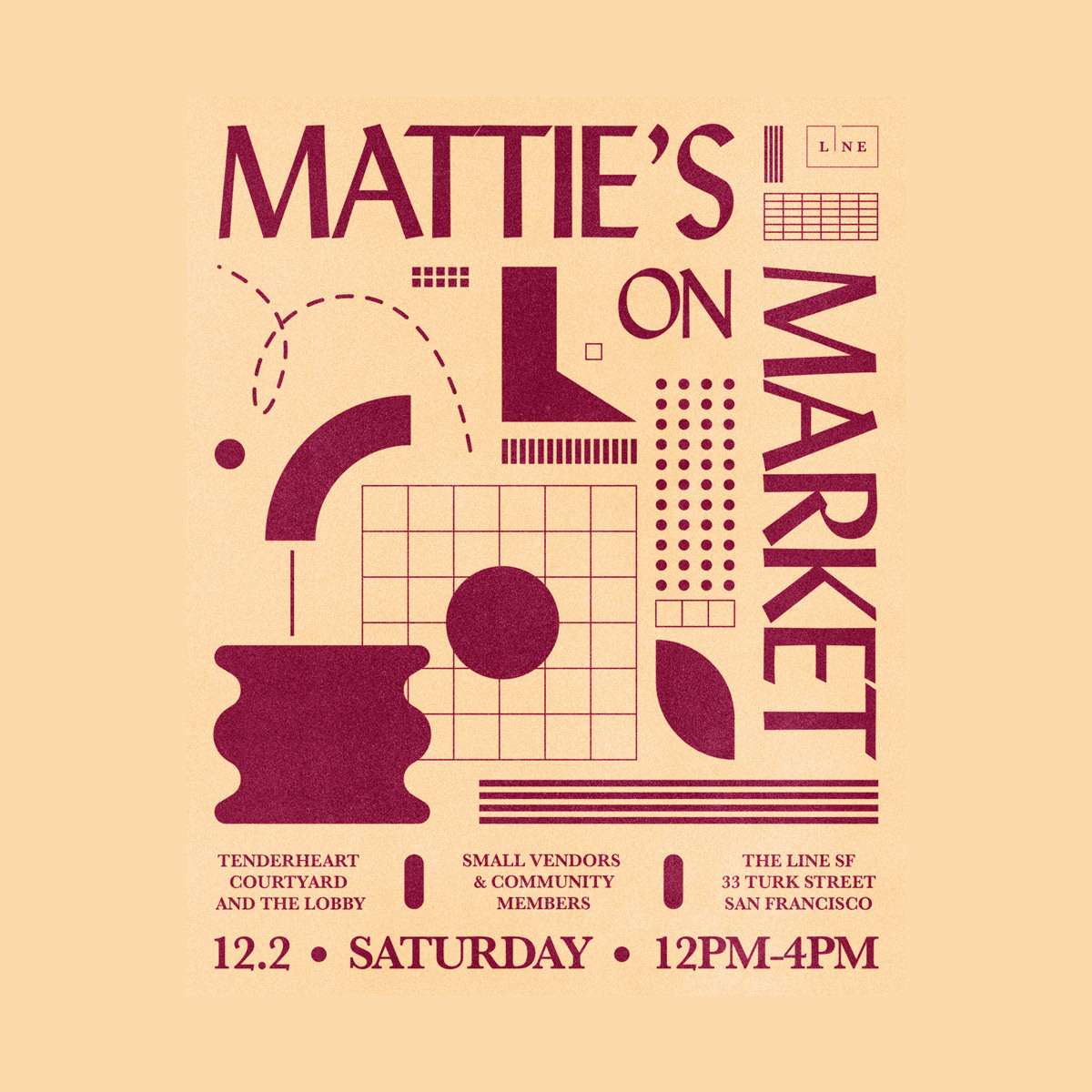 Brochure: 'MATTIE'S ON MARKET' displaying details, including text and operating hours.