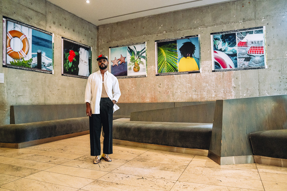 Russell Hamilton in front of his work at the LINE LA lobby