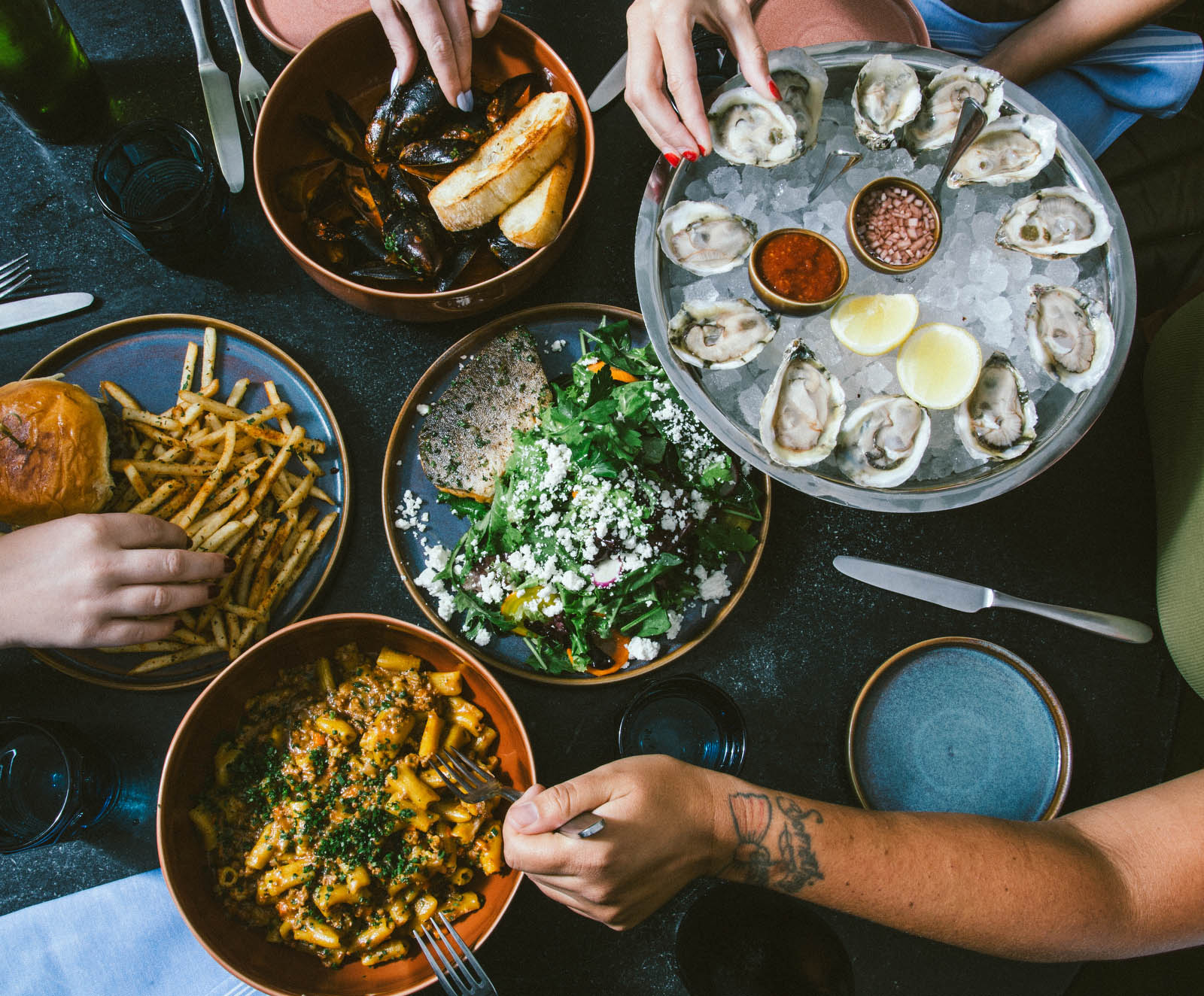 Various plates of food