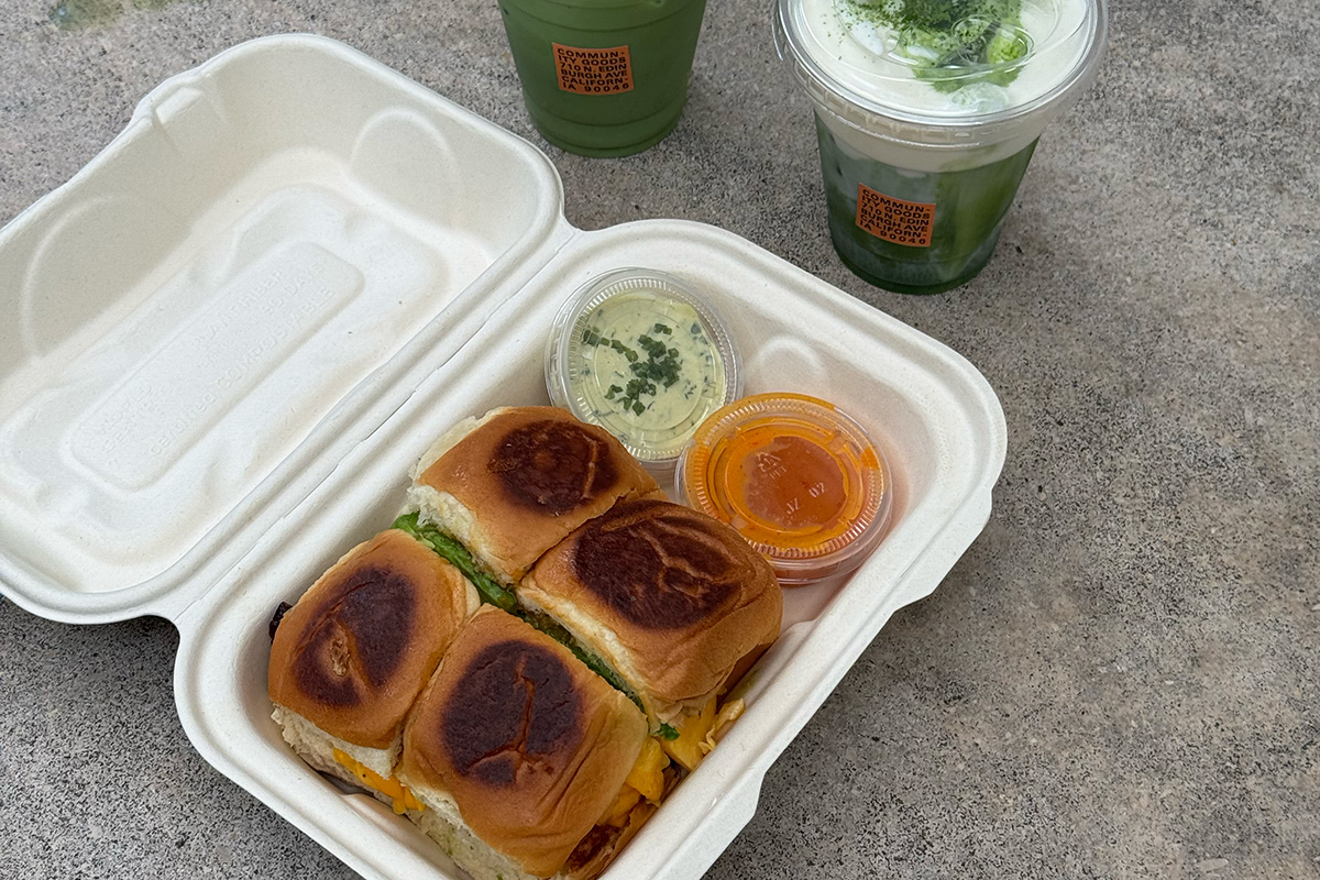 Cream foam-topped match and breakfast sliders from Community Goods