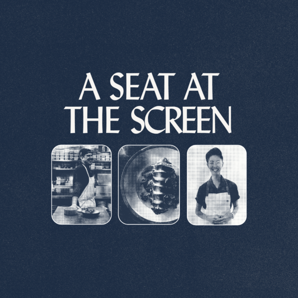 Poster reading “A Seat at the Screen” above three monochrome portraits of restaurant and hospitality workers.