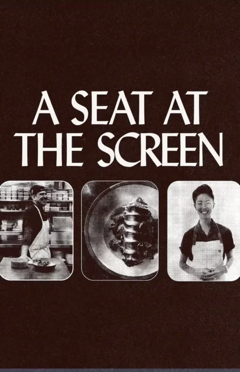 Maroon background with bold white title and three square photos showing two people in aprons and a plated dish in the center.