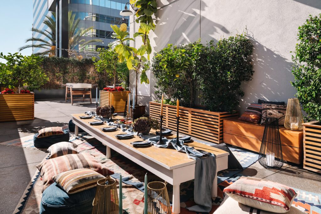 Dining table with plate and candles