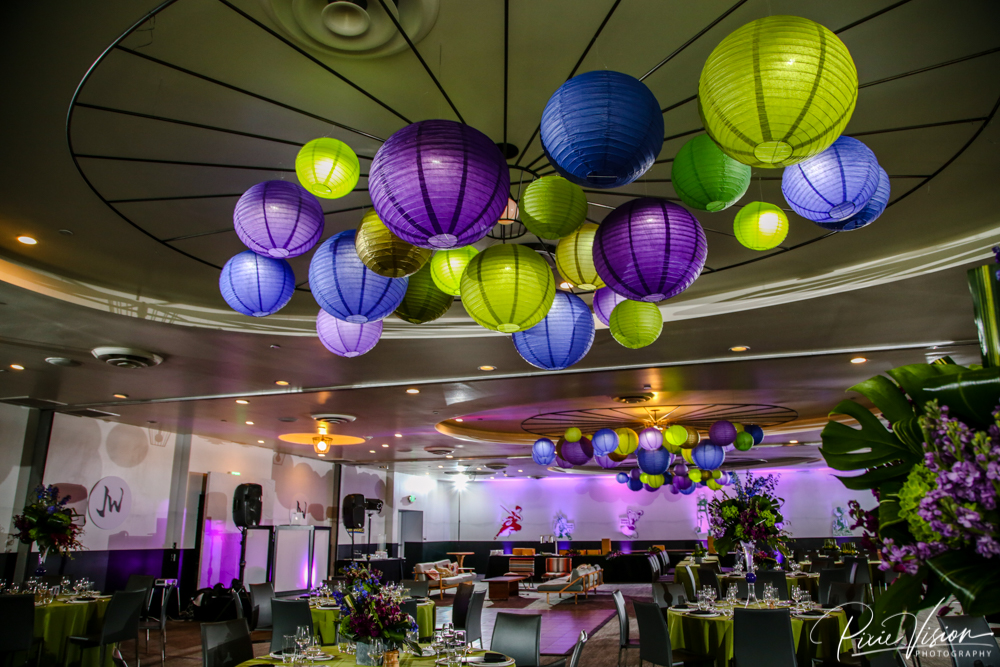 Gramercy ballroom event in the dark room with glowing balls