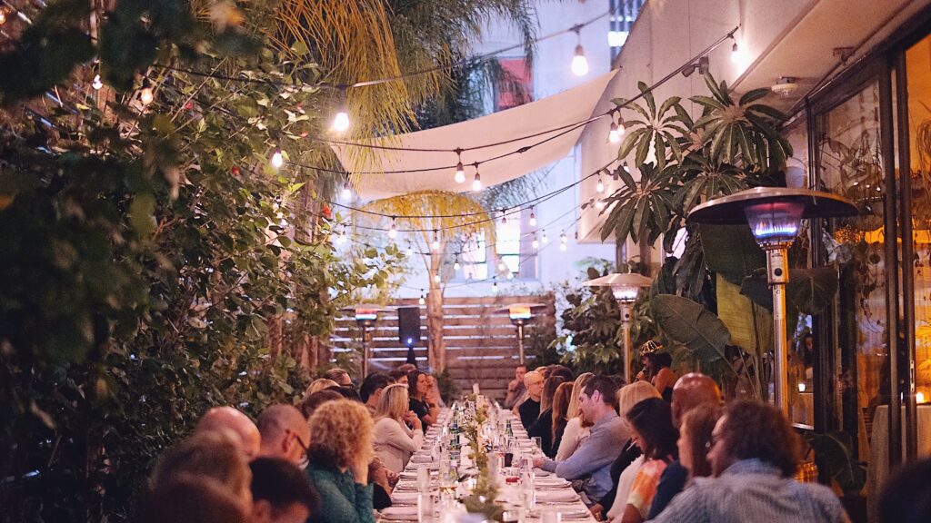 People gathered at wedding dinner party