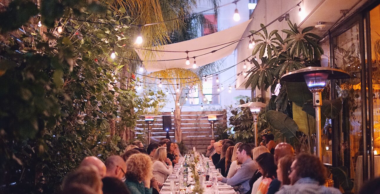 People gathered at wedding dinner party