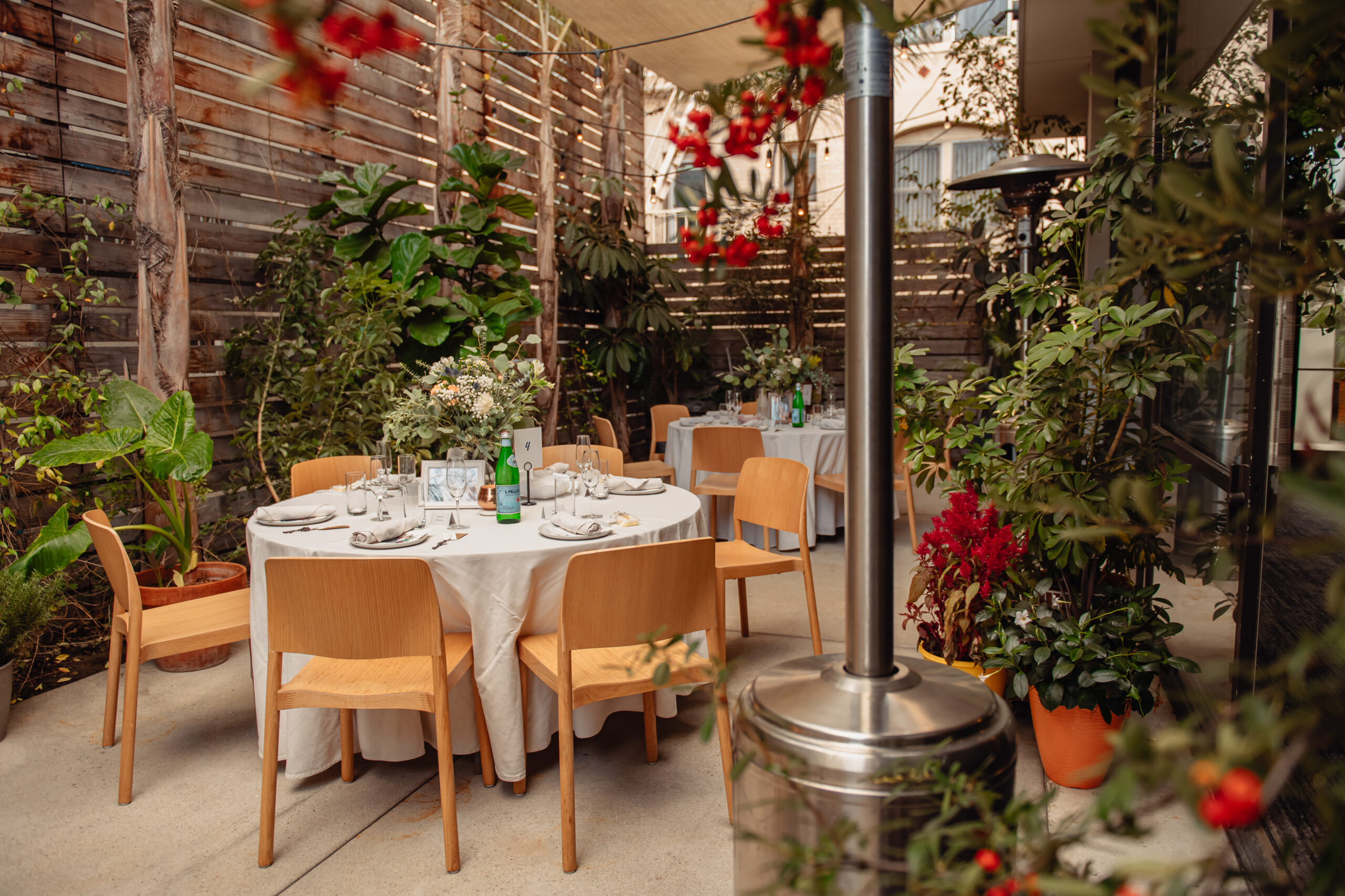 Round dining table with chairs and plates