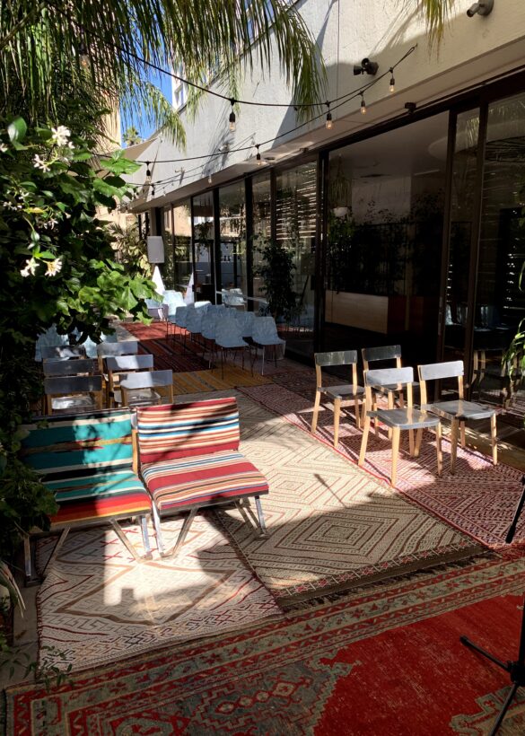 Gramercy Garden with chairs and mat on the floor at Wedding Ceremony