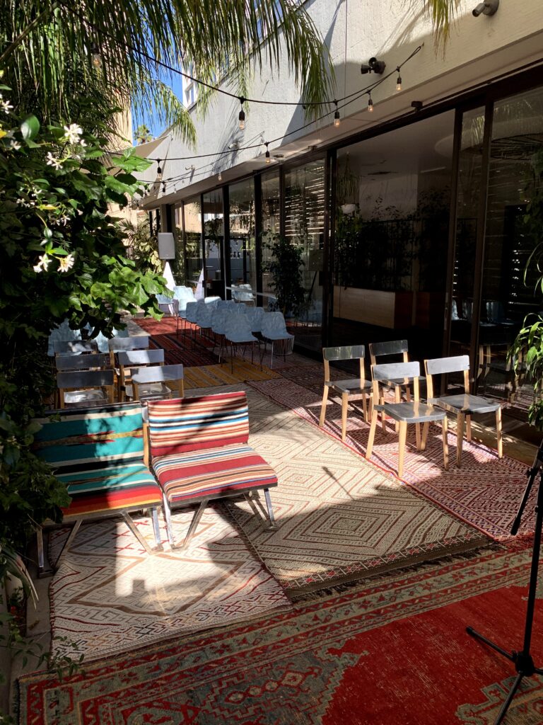 Gramercy Garden with chairs and mat on the floor at Wedding Ceremony