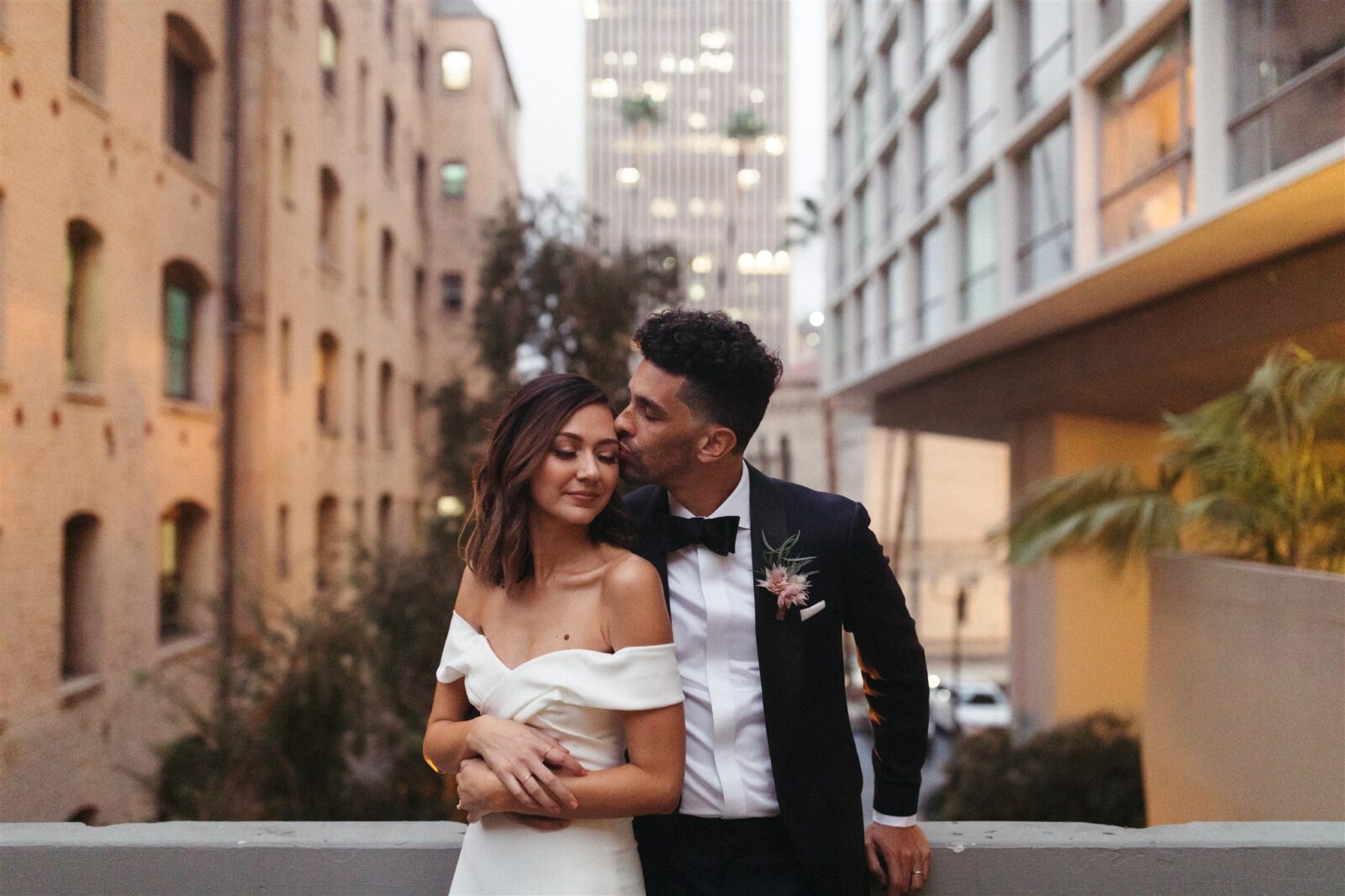 Married couple posing in the balcony