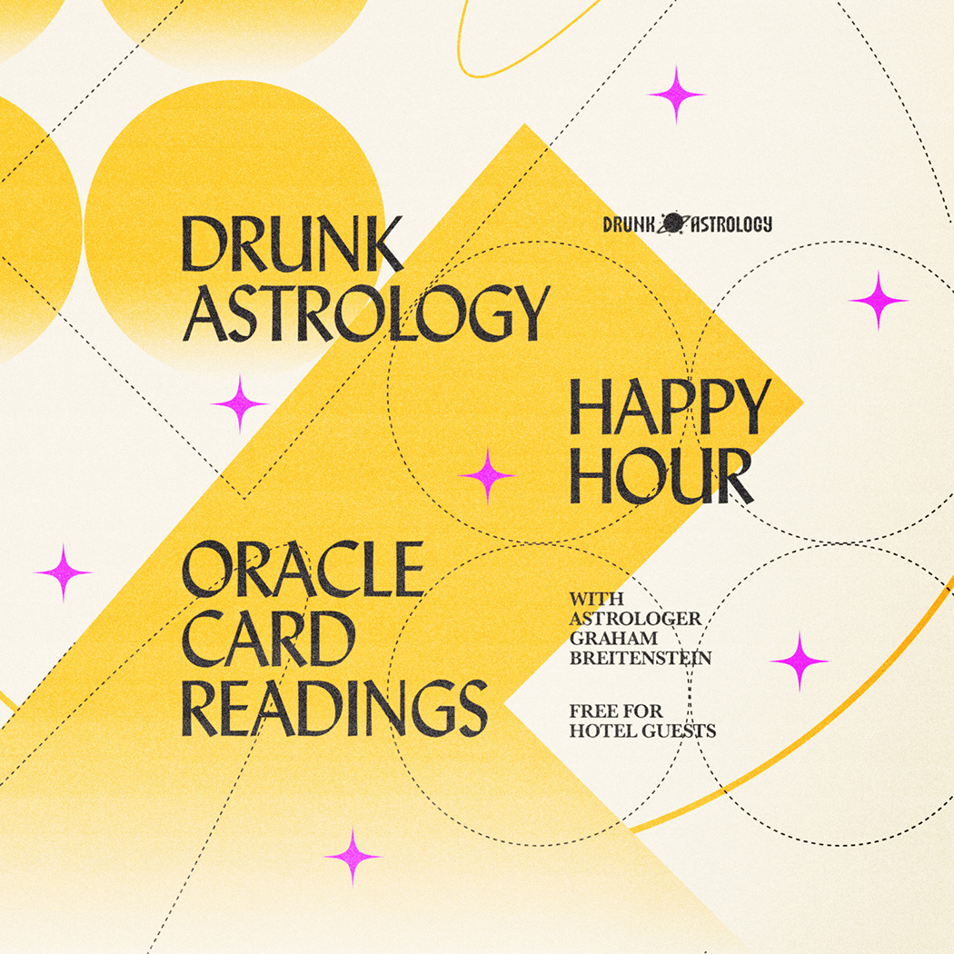 flyer for drunk astrology card reading event series