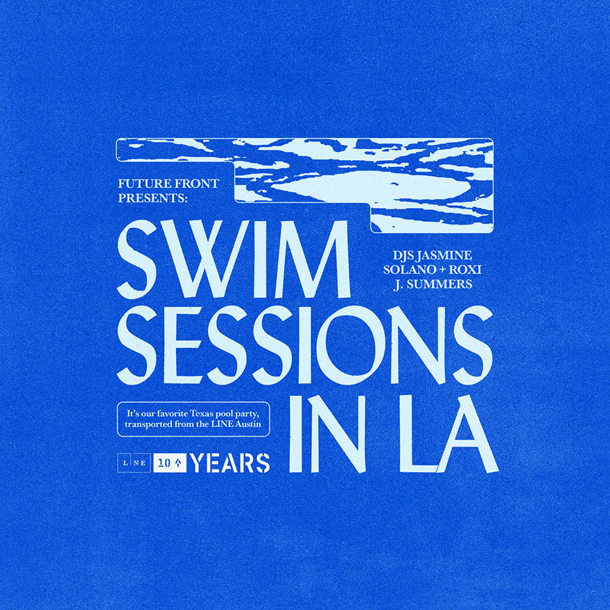 A blue poster to Swim Sessions in LA