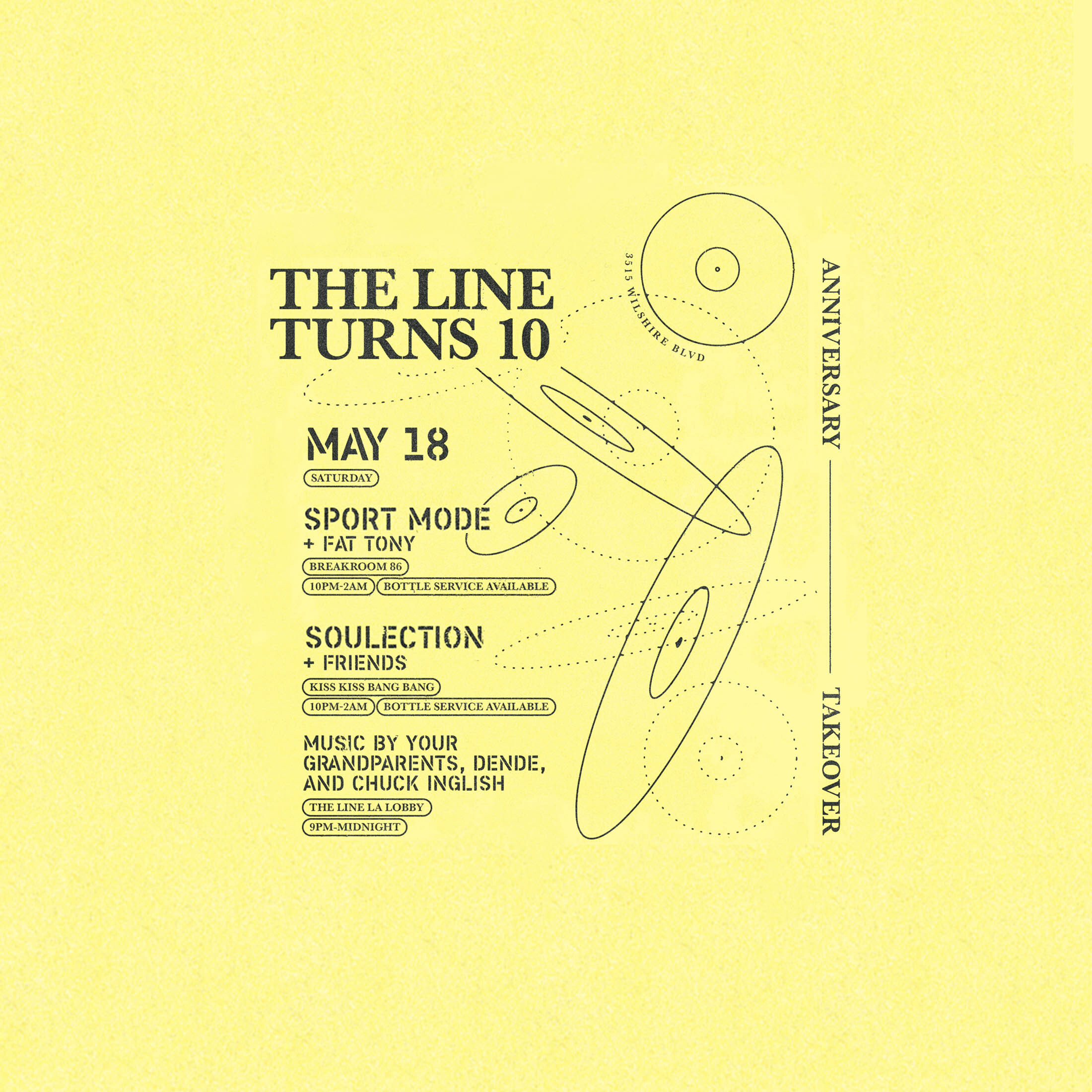 A poster to The LINE Turns 10 on May 18th at the LINE LA.