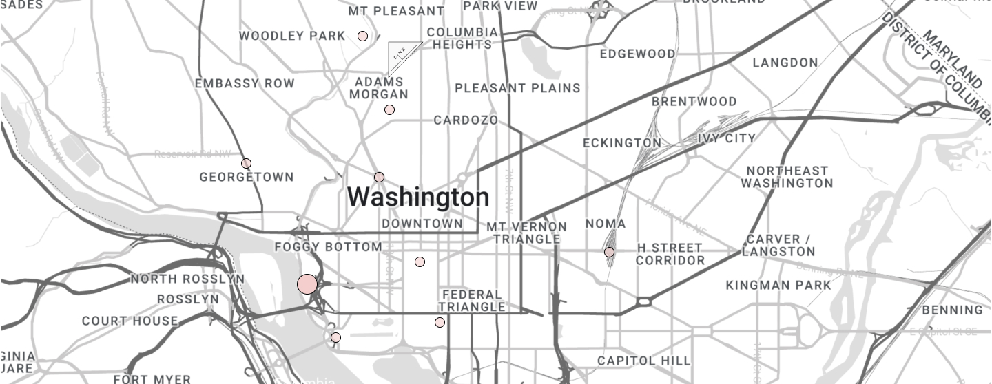 Black and White map Washington, US with some highlighter red spots