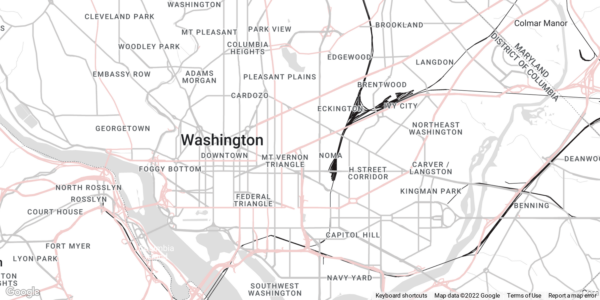 Black and White map of Washington, US with some Colored roads