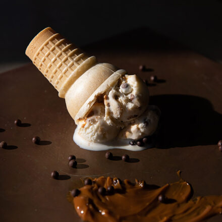 Ice cream on a pool on chocolate