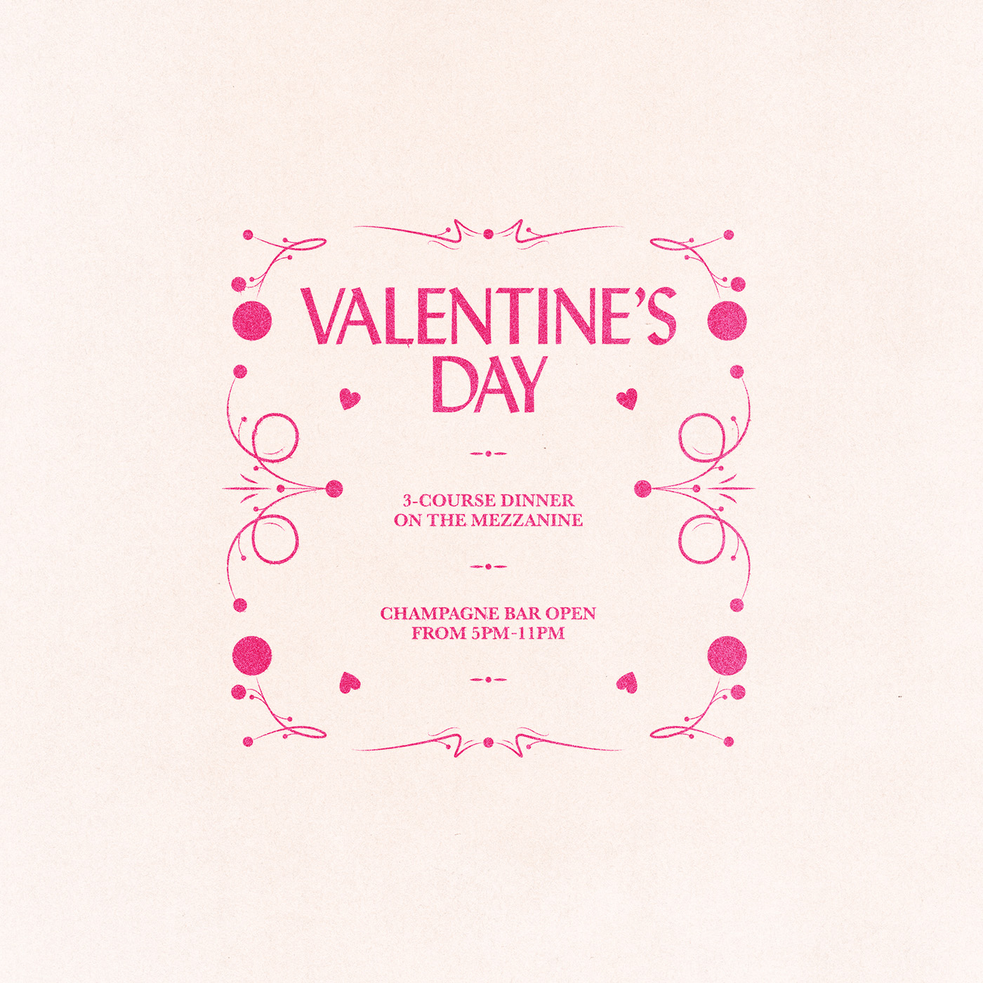 A pink flyer for the LINE DC's Valentine's Day dinner.