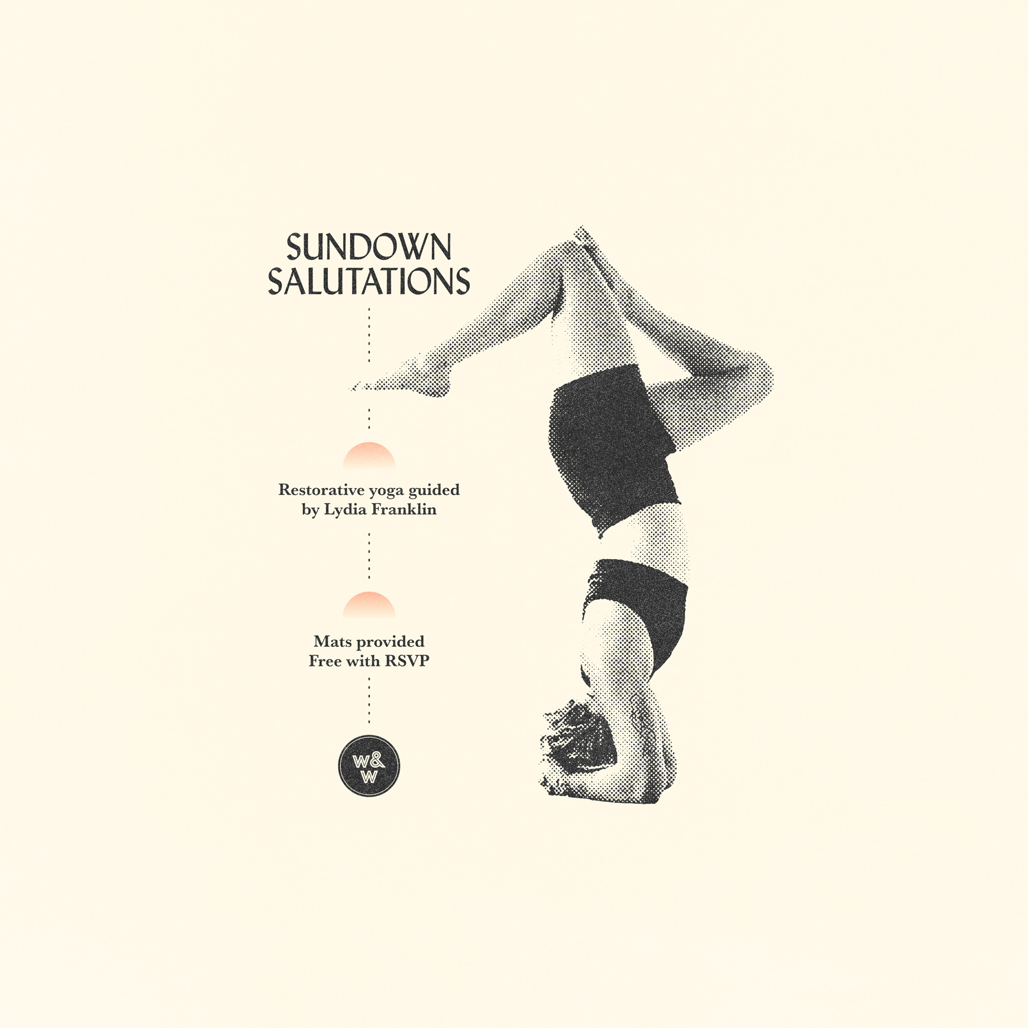 A poster for Sunday Sundown Salutations yoga class at the LINE DC