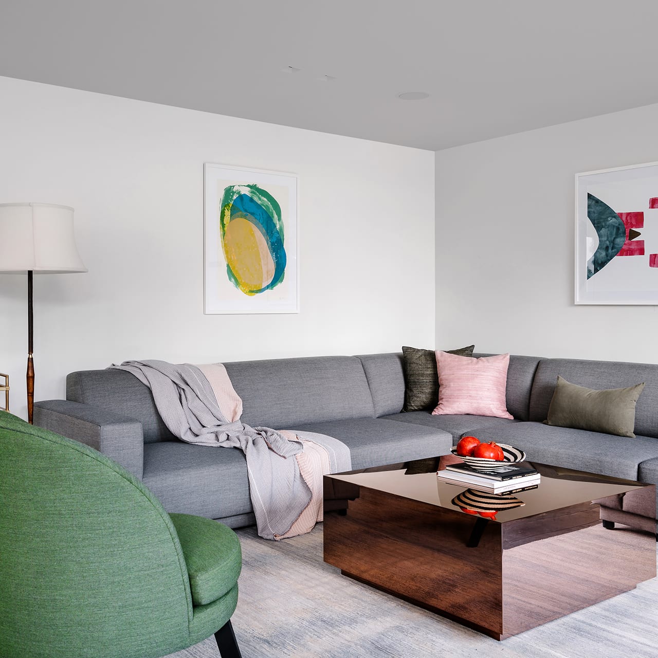 Picture sofa and center table with painting on the wall